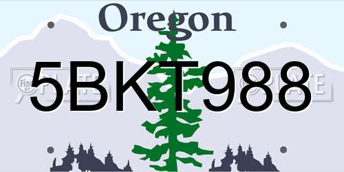 5BKT988 Oregon License Plate
