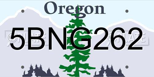 5BNG262 Oregon License Plate