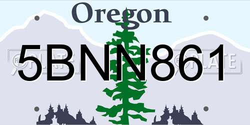5BNN861 Oregon License Plate