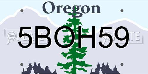 5BOH59 Oregon License Plate