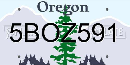 5BOZ591 Oregon License Plate