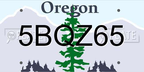 5BQZ65 Oregon License Plate