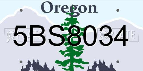 5BS8034 Oregon License Plate