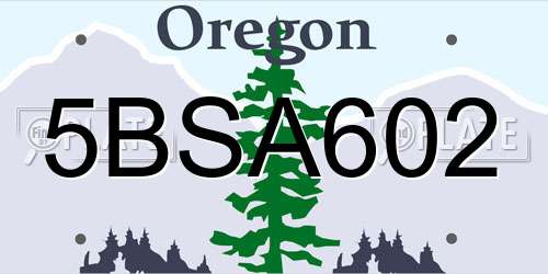 5BSA602 Oregon License Plate