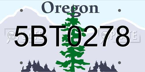 5BT0278 Oregon License Plate