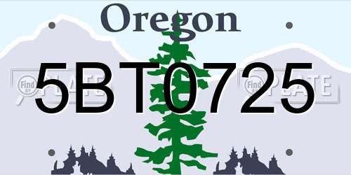 5BT0725 Oregon License Plate