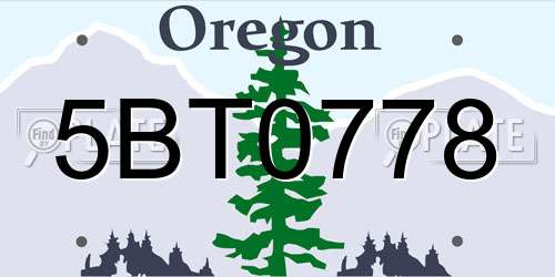 5BT0778 Oregon License Plate