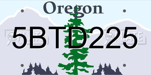 5BTD225 Oregon License Plate