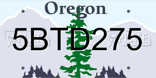 5BTD275 Oregon License Plate