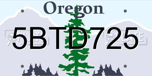5BTD725 Oregon License Plate
