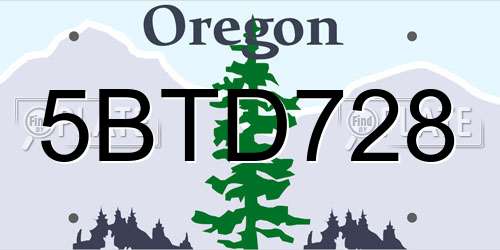 5BTD728 Oregon License Plate