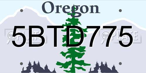 5BTD775 Oregon License Plate