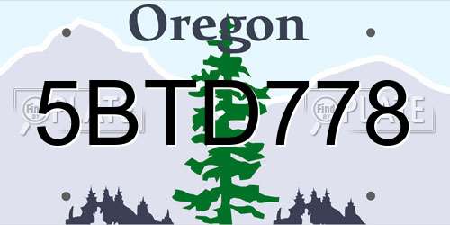 5BTD778 Oregon License Plate