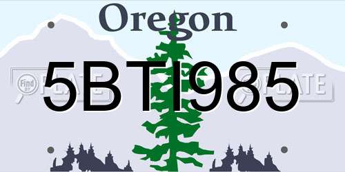 5BTI985 Oregon License Plate