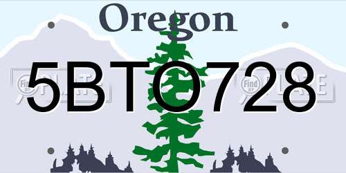 5BTO728 Oregon License Plate