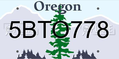 5BTO778 Oregon License Plate
