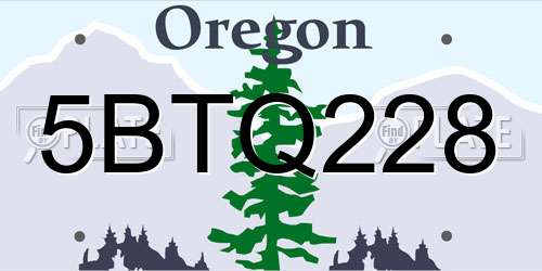 5BTQ228 Oregon License Plate