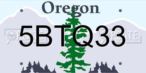 5BTQ33 Oregon License Plate