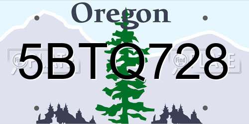 5BTQ728 Oregon License Plate