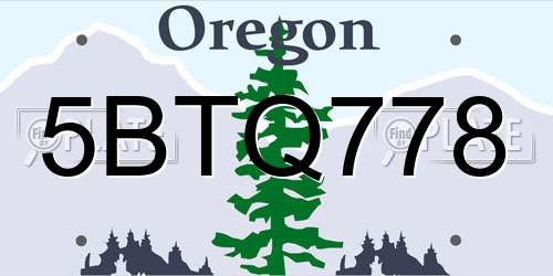 5BTQ778 Oregon License Plate