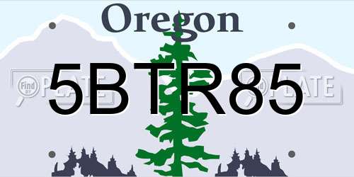 5BTR85 Oregon License Plate