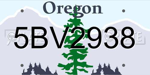 5BV2938 Oregon License Plate