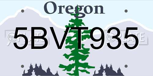 5BVT935 Oregon License Plate