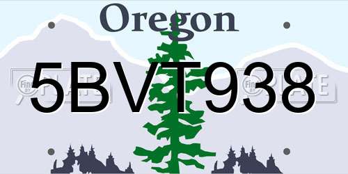 5BVT938 Oregon License Plate
