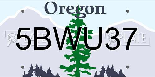 5BWU37 Oregon License Plate