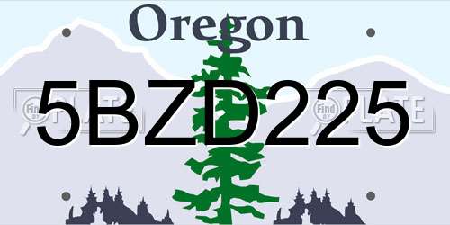 5BZD225 Oregon License Plate