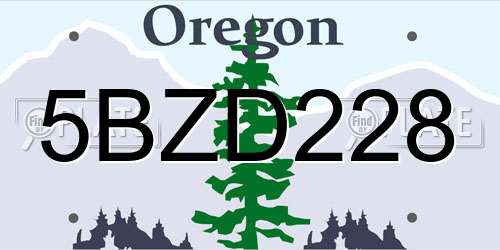 5BZD228 Oregon License Plate