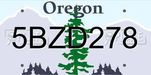5BZD278 Oregon License Plate