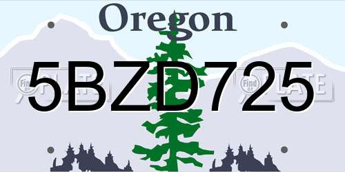 5BZD725 Oregon License Plate