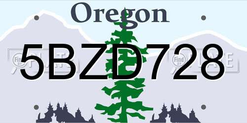 5BZD728 Oregon License Plate