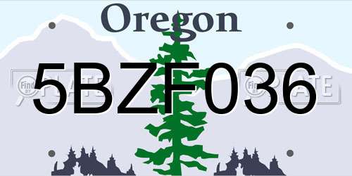 5BZF036 Oregon License Plate
