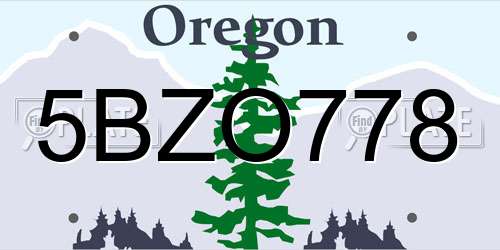 5BZO778 Oregon License Plate