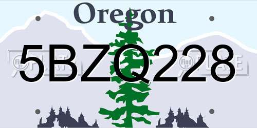 5BZQ228 Oregon License Plate