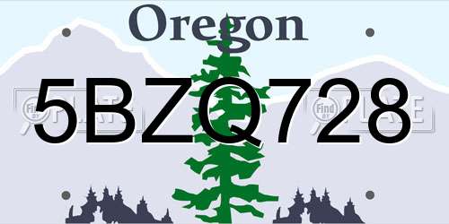 5BZQ728 Oregon License Plate