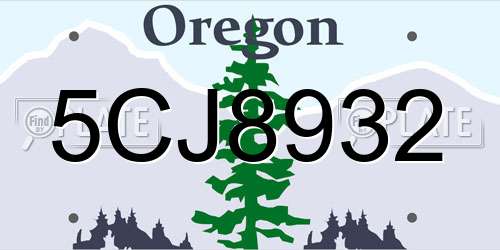 5CJ8932 Oregon License Plate
