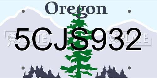 5CJS932 Oregon License Plate