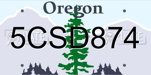 5CSD874 Oregon License Plate