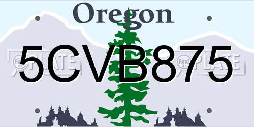 5CVB875 Oregon License Plate