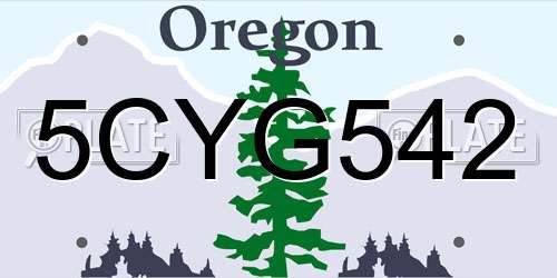 5CYG542 Oregon License Plate
