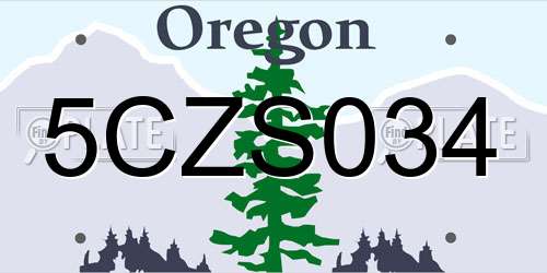 5CZS034 Oregon License Plate