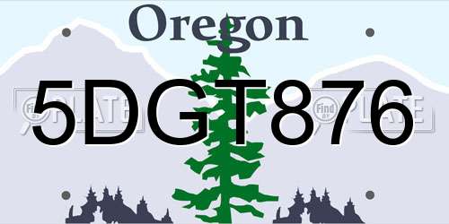 5DGT876 Oregon License Plate