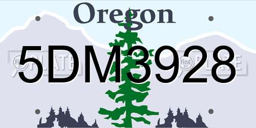 5DM3928 Oregon License Plate