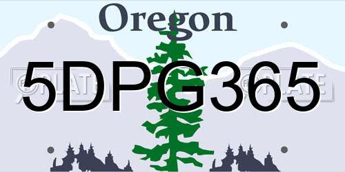 5DPG365 Oregon License Plate