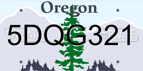5DQG321 Oregon License Plate