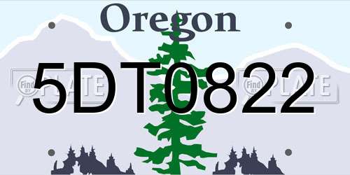 5DT0822 Oregon License Plate