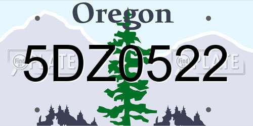 5DZ0522 Oregon License Plate